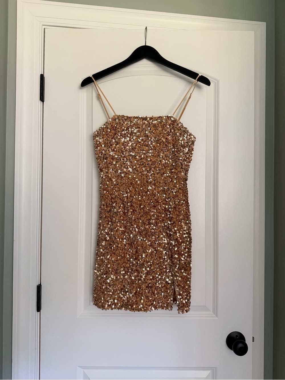 Gold Sequin Spaghetti-Strap Mini Dress